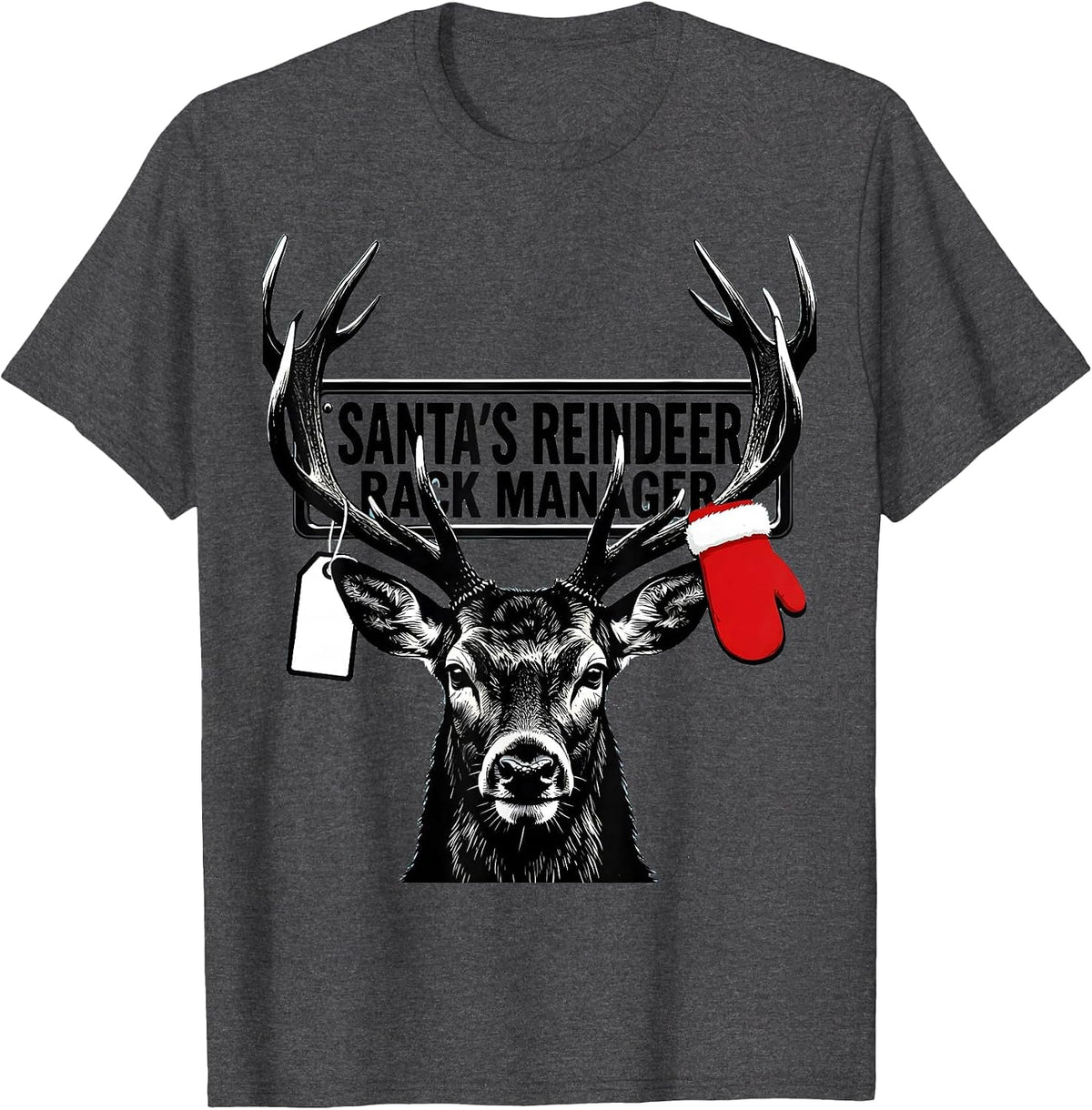Men's Santa's Reindeer Rack Manager Funny Deer Hunter Christmas T-Shirt - Dark Heather Grey