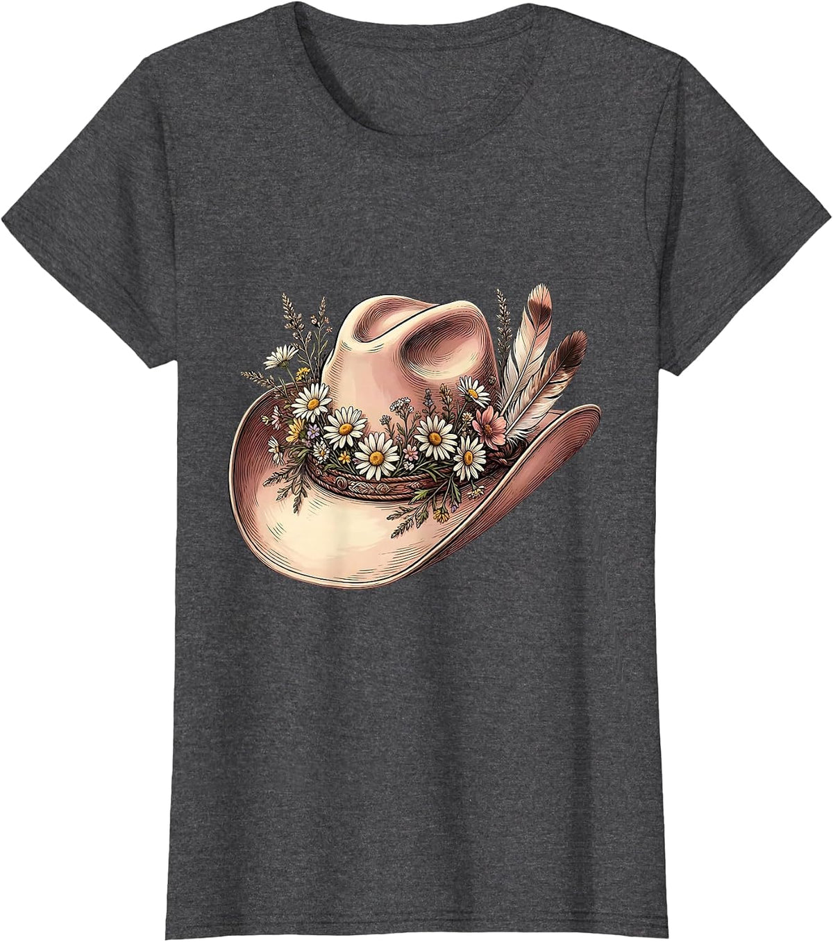 Women's Wildflower Cowgirl Hat Western Graphic Design T-Shirt - Dark Heather Grey