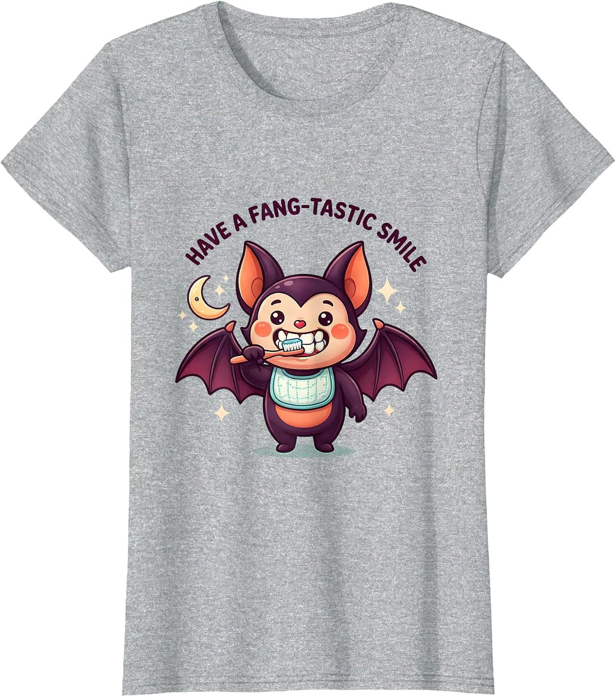 Women's Have A Fang-tastic Smile Cute Kawaii Halloween Dentist T-Shirt - Heather Grey