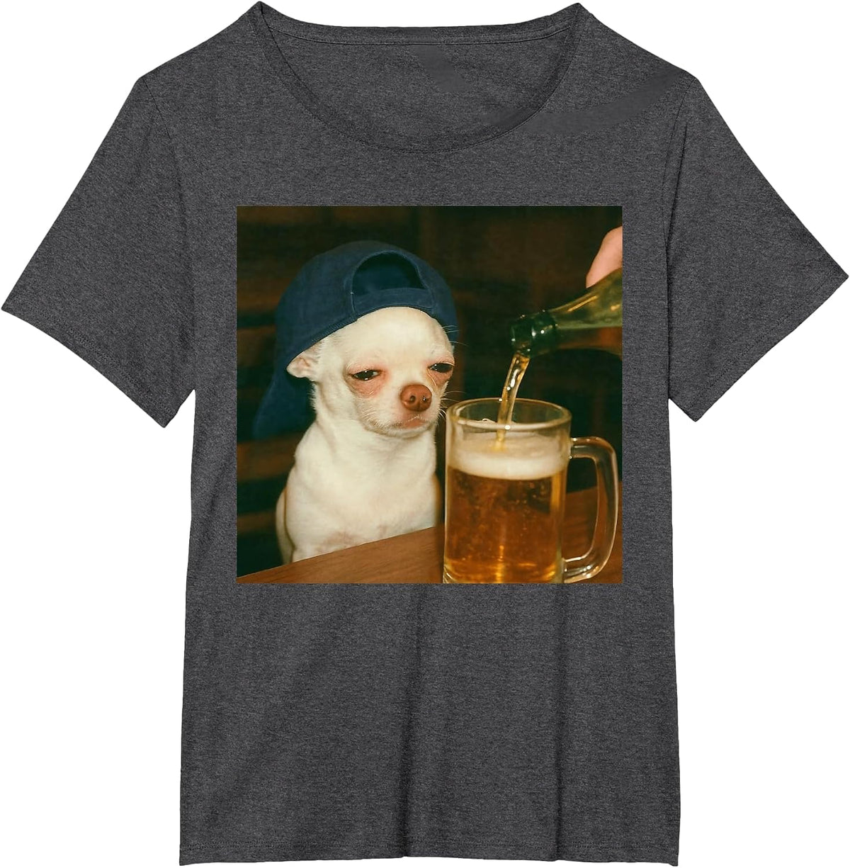 Funny Chihuahua Beer Meme Dog Reaction Humor Funny Dog Meme T-Shirt - Dark Heather Grey