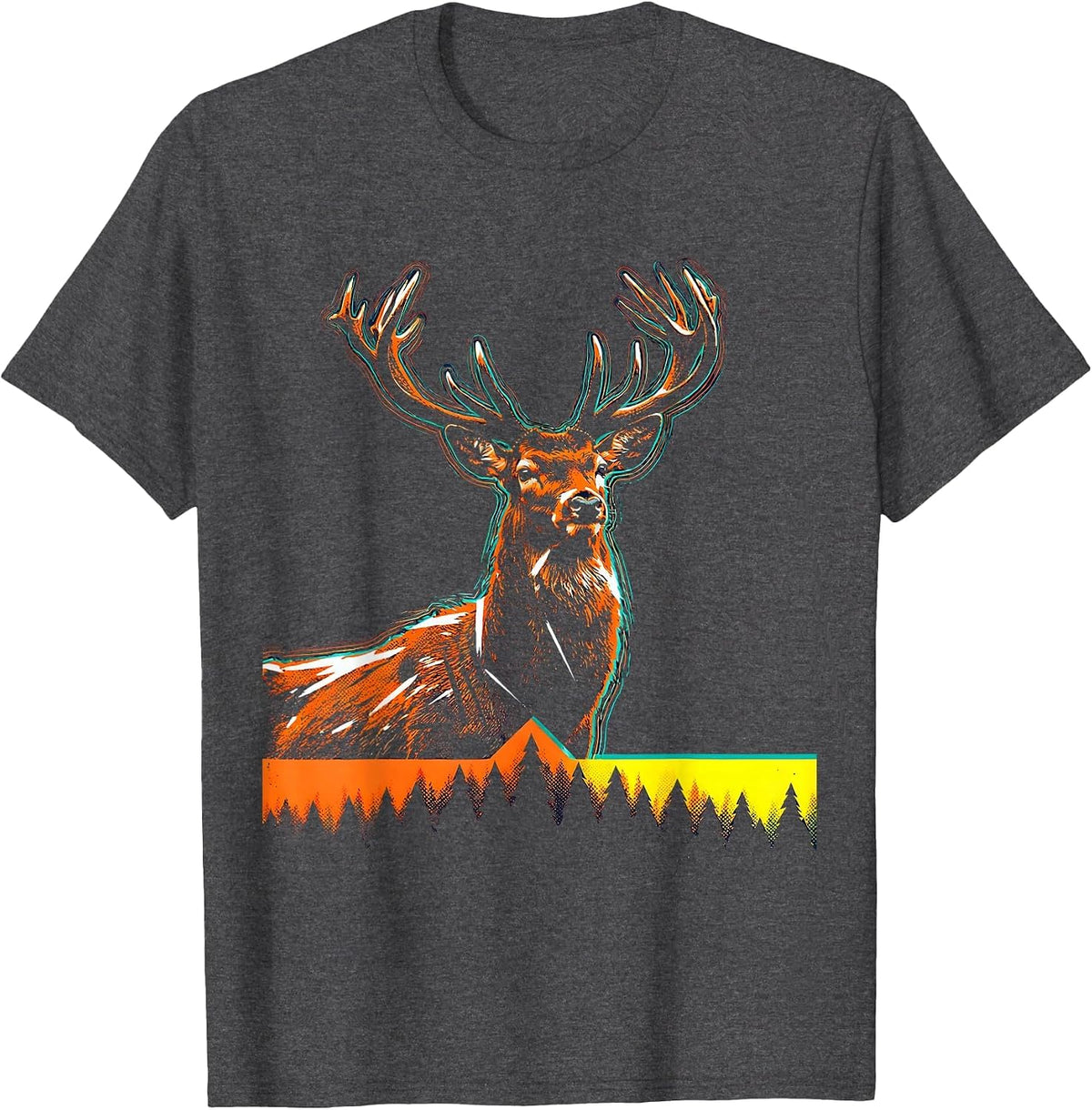 Men's Oversized Buck Silhouette Risograph Deer Hunter Humor T-Shirt - Dark Heather Grey