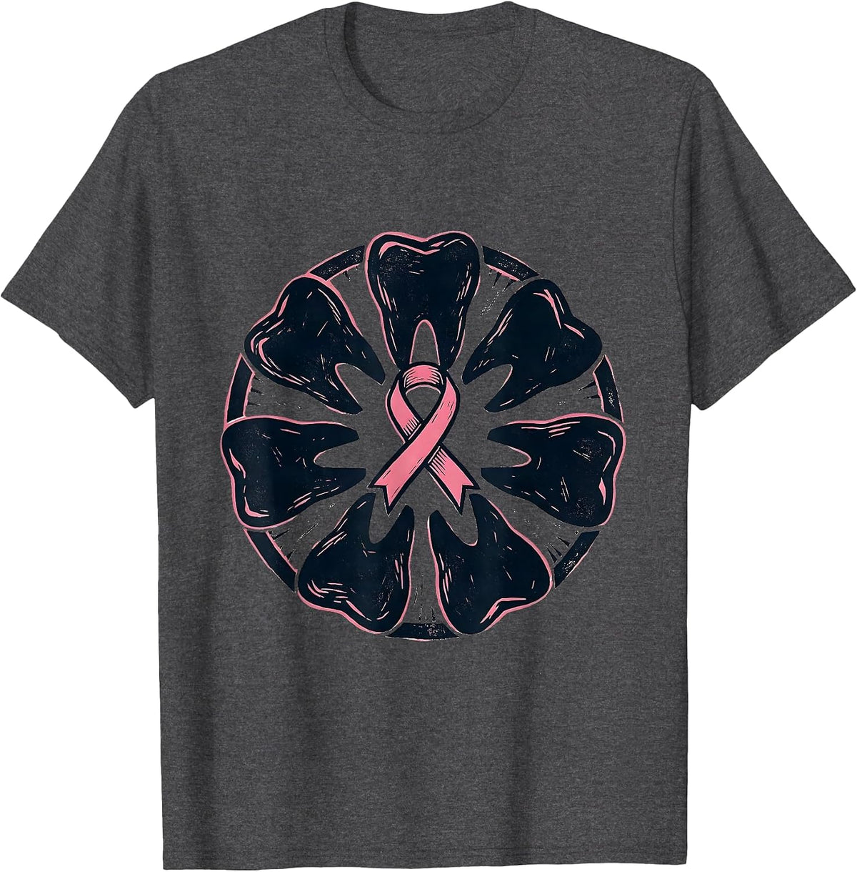 Sealed Dental Tooth Badge Breast Cancer Awareness Month T-Shirt - Dark Heather Grey