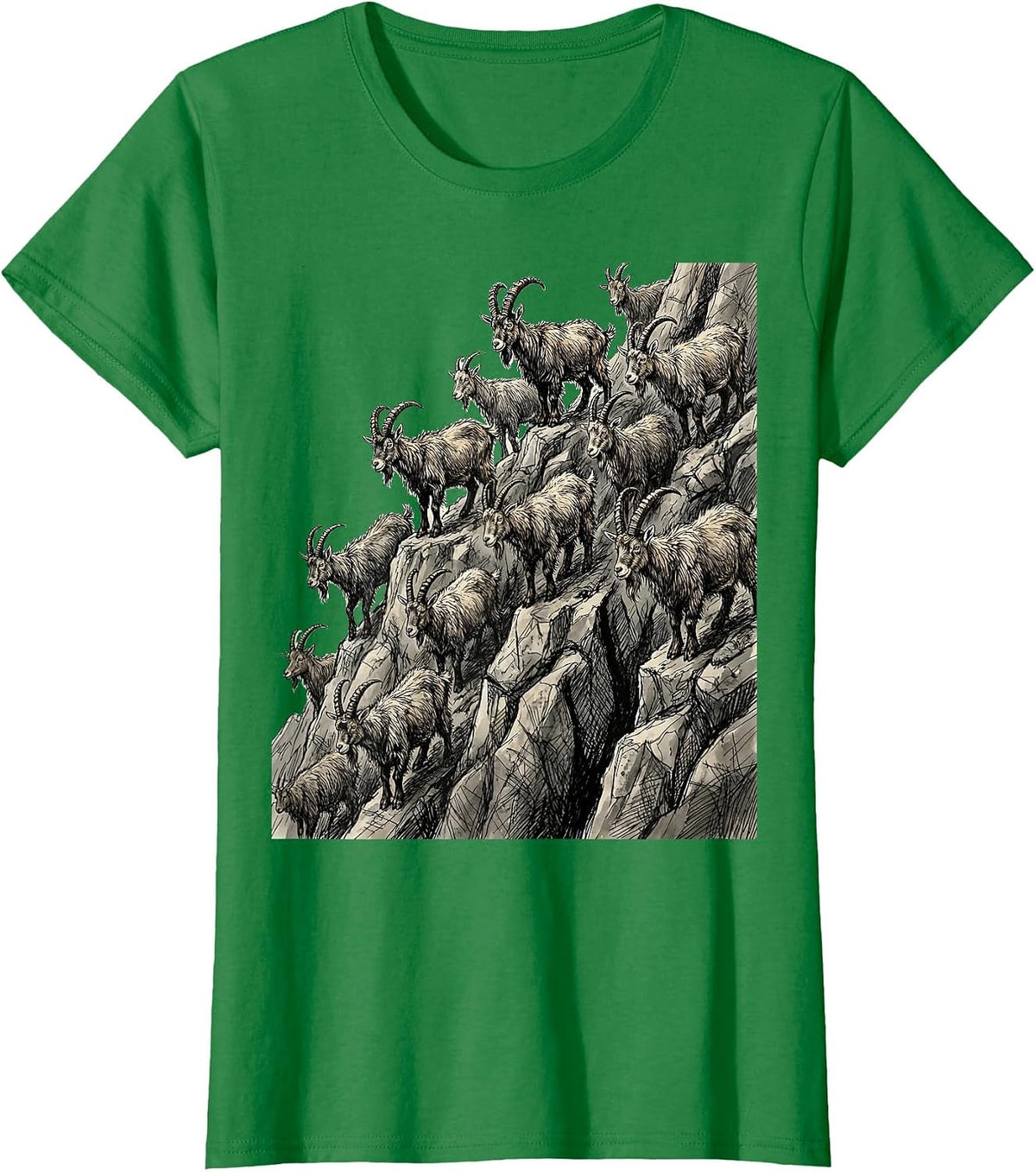 Women's Goat Herd Mountain Climb Graphic Tee T-Shirt - Kelly Green