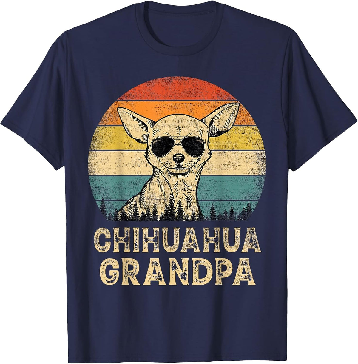 Vintage Chihuahua Grandpa Dog Lovers Father's Day T-Shirt - Navy Blue