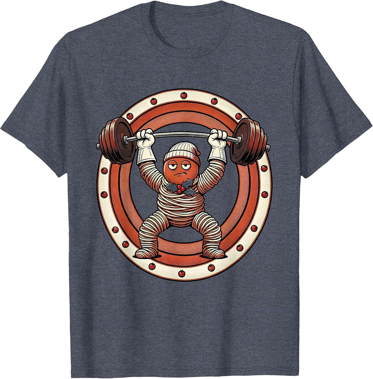 Stocking Lifter Retro Cartoon Christmas Gym Weightlifting T-Shirt - Heather Blue