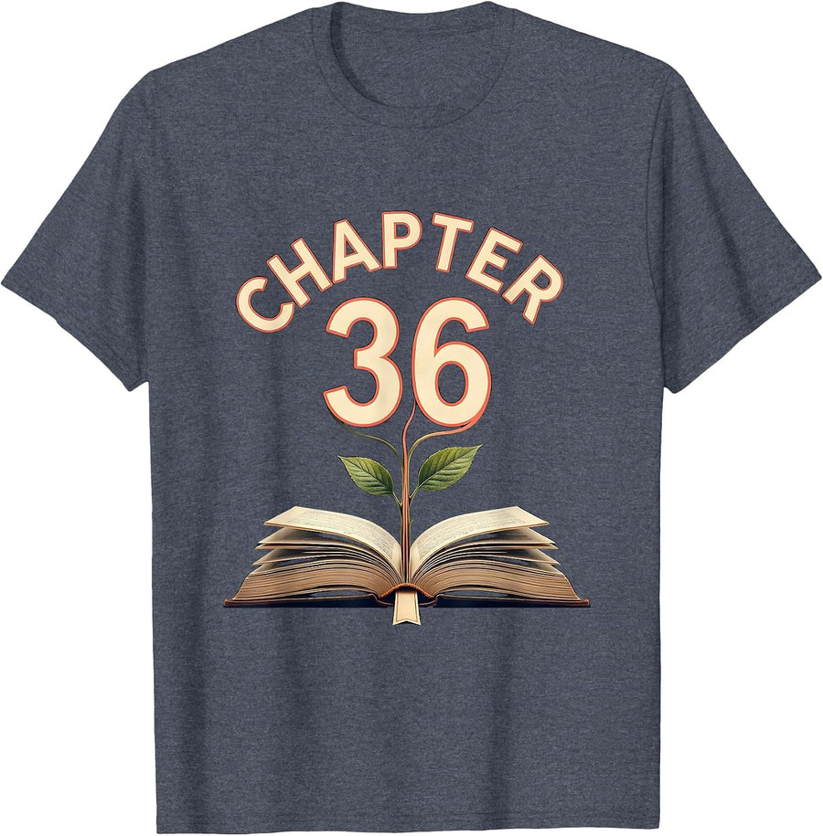 Chapter 36 Birthday Bookworm Milestone Age Book Lover T-Shirt - Heather Blue