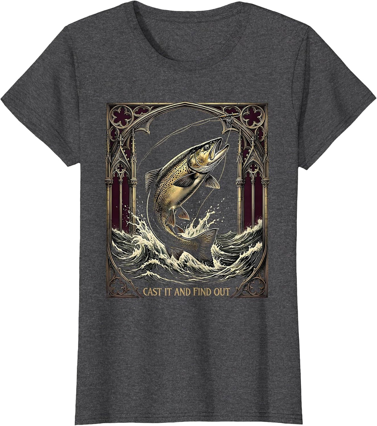 Women's Fish Around and Find Trout Funny Fishing Design T-Shirt - Dark Heather Grey