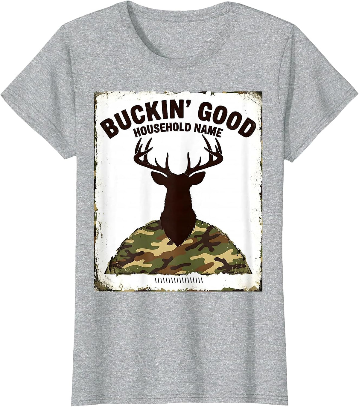Buckin' Good Household Name Funny Deer Hunting Camo Dad T-Shirt - Heather Grey