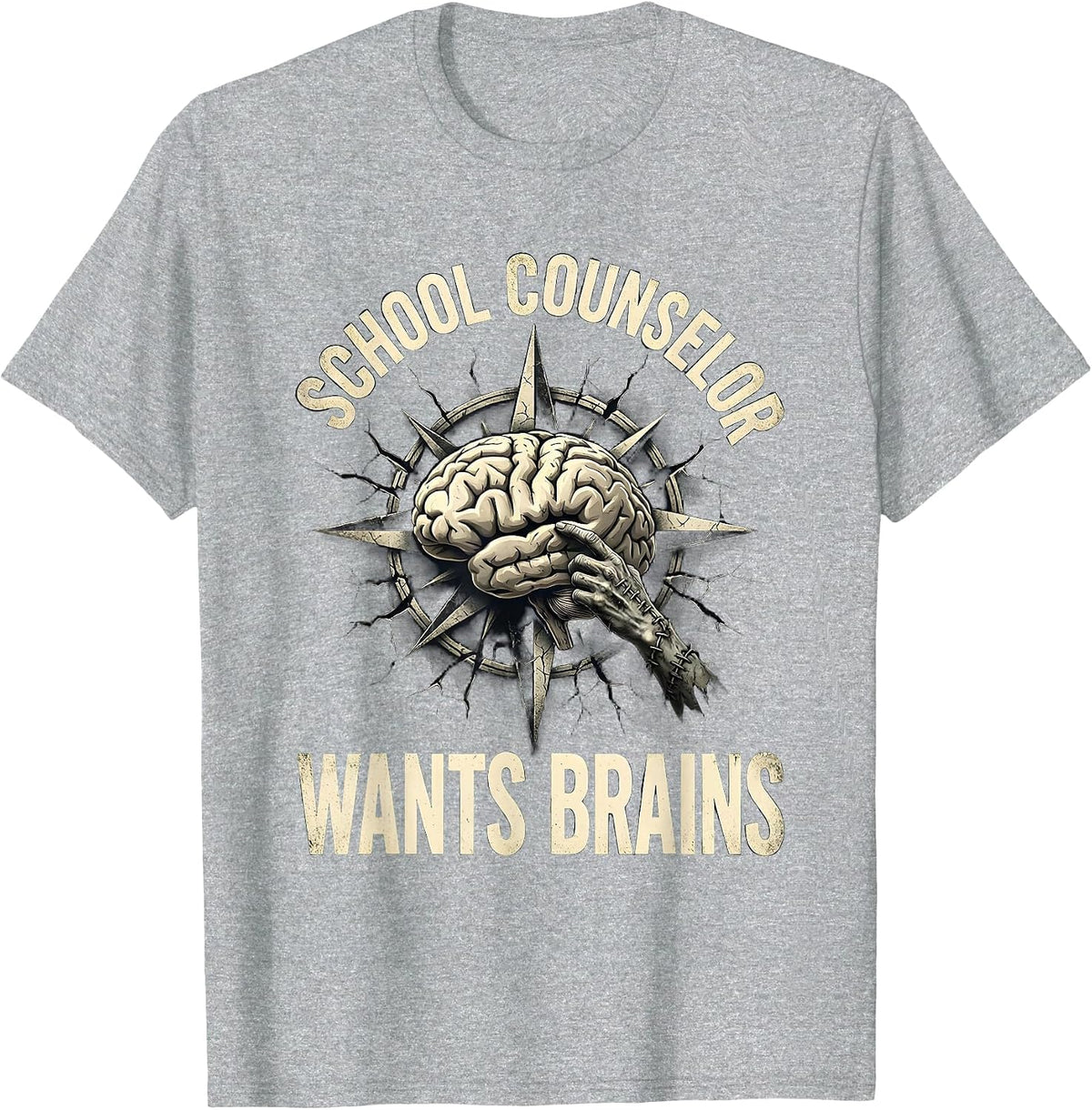 Men's School Counselor Wants Brains Funny Zombie Teacher Halloween T-Shirt - Heather Grey