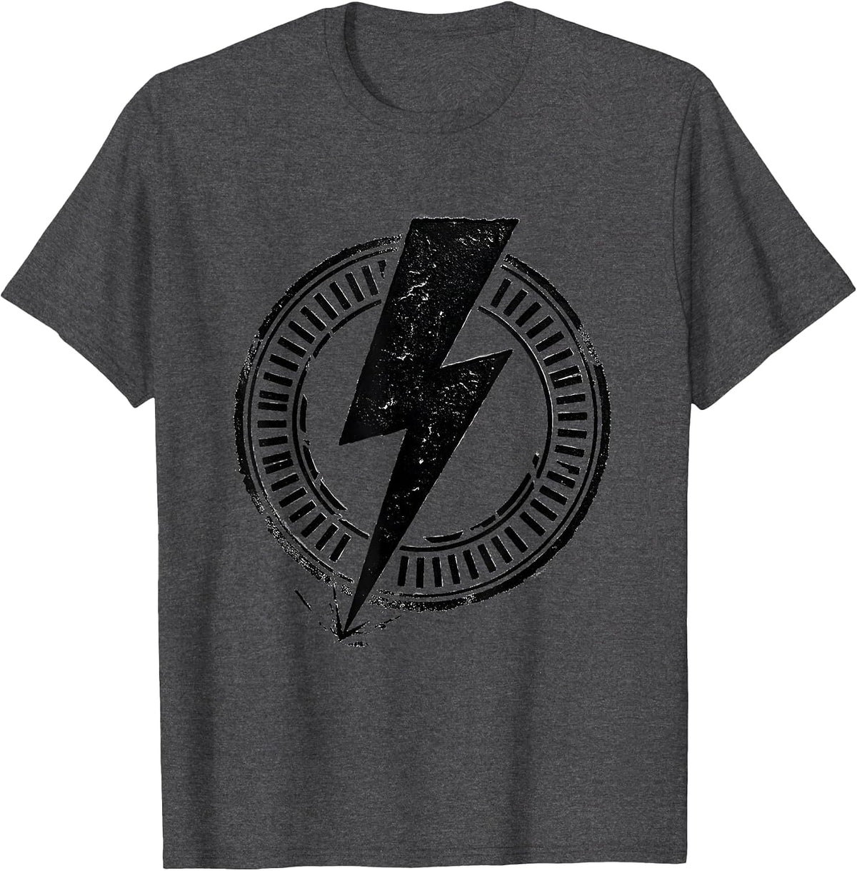 Men's Bold Lightning Bolt Graphic Stamp Seal Minimalist T-Shirt - Dark Heather Grey