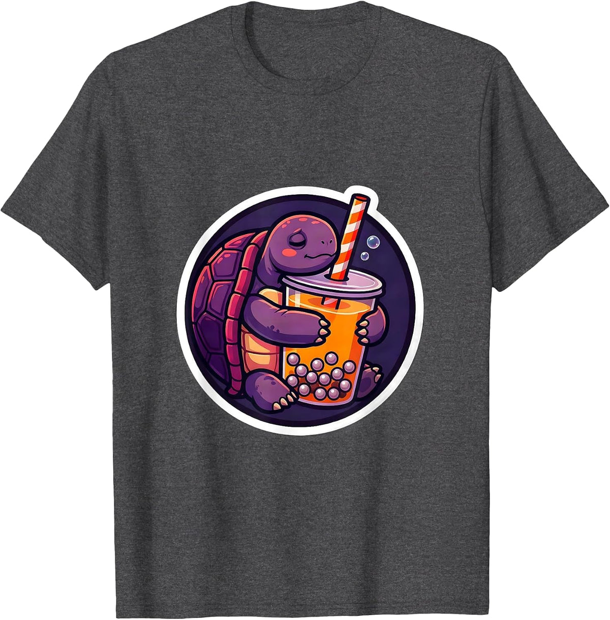 Sleepy Turtle Kawaii Boba Tea Bubble Tea Lover T-Shirt - Dark Heather Grey