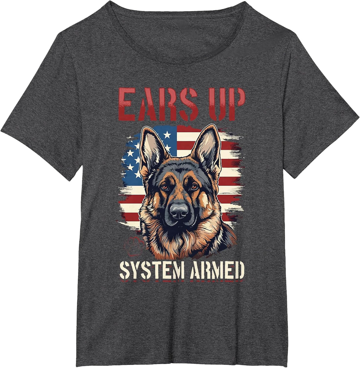 German Shepherd Dog Breed Ears Up System Armed T-Shirt - Dark Heather Grey