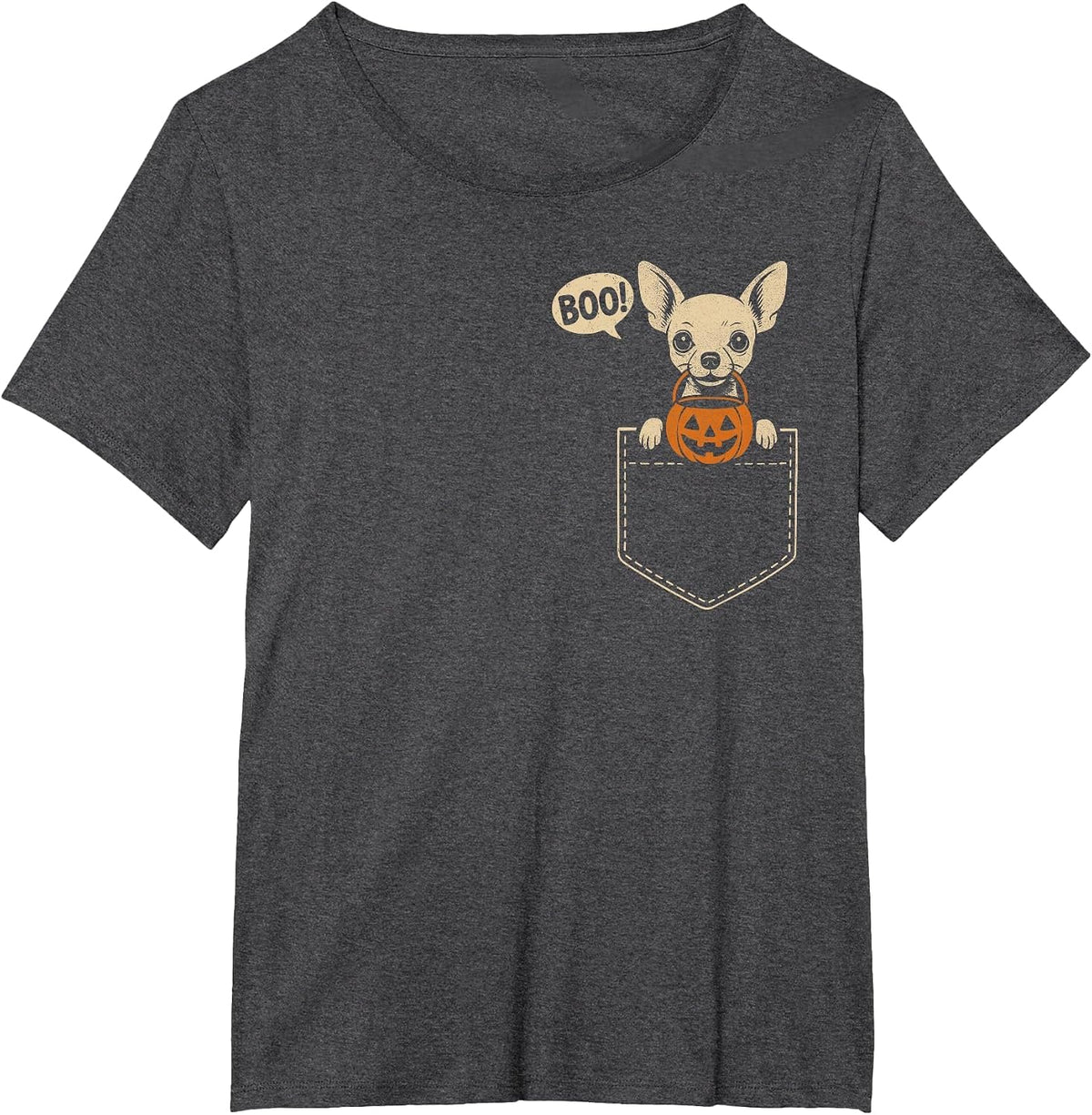 Funny Chihuahua Halloween Chihuahua Dog Cute Pocket Boo T-Shirt - Dark Heather Grey