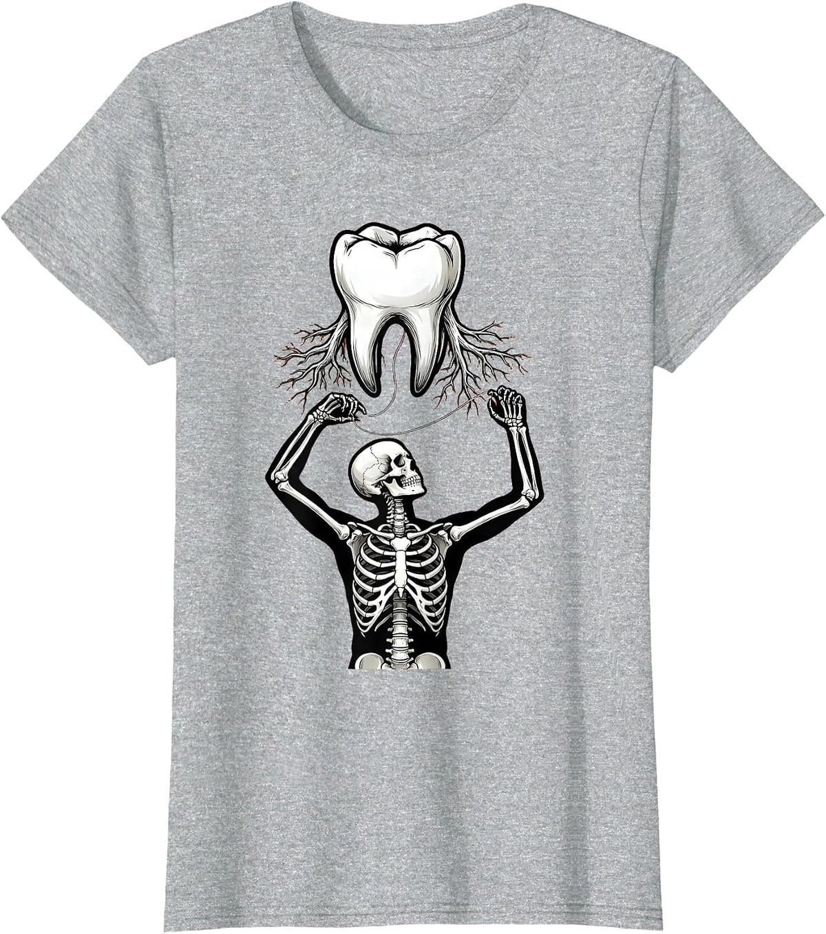 Women's Halloween Skeleton Flossing Molar Dental Halloween T-Shirt - Heather Grey
