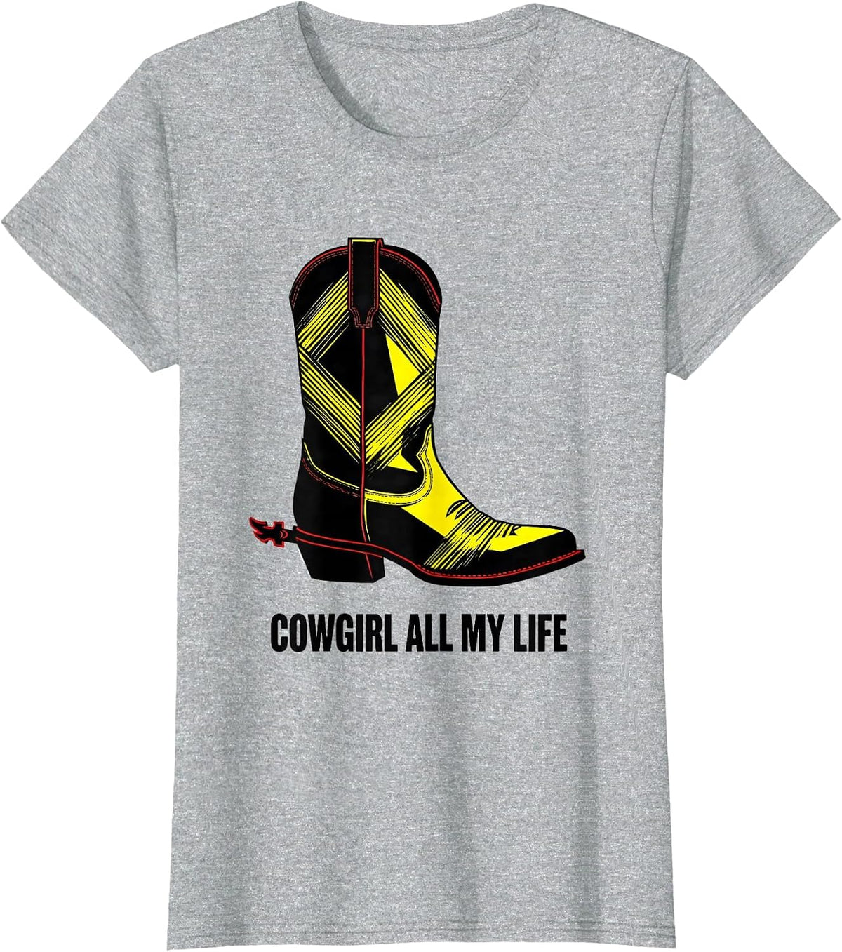 Cowgirl All My Life Stencil Western Pride Rodeo Gift T-Shirt - Heather Grey