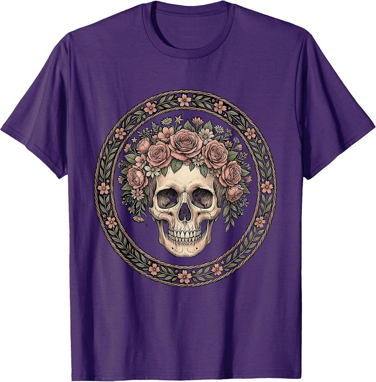 Patriotic Floral Skull Red White and Blue T-Shirt - Purple