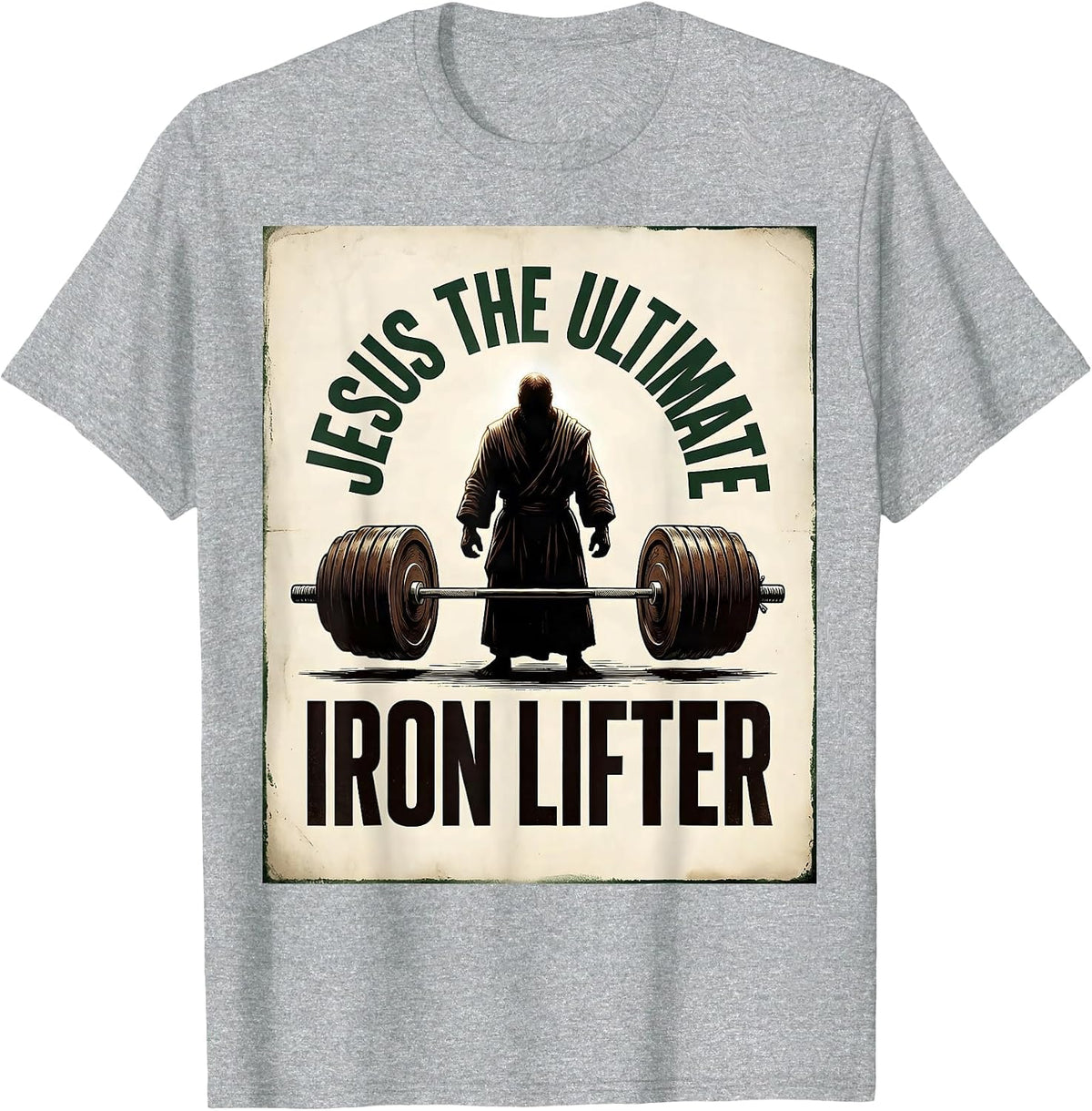 Men's Jesus The Ultimate Iron Lifter Vintage Christian Gym T-Shirt - Heather Grey