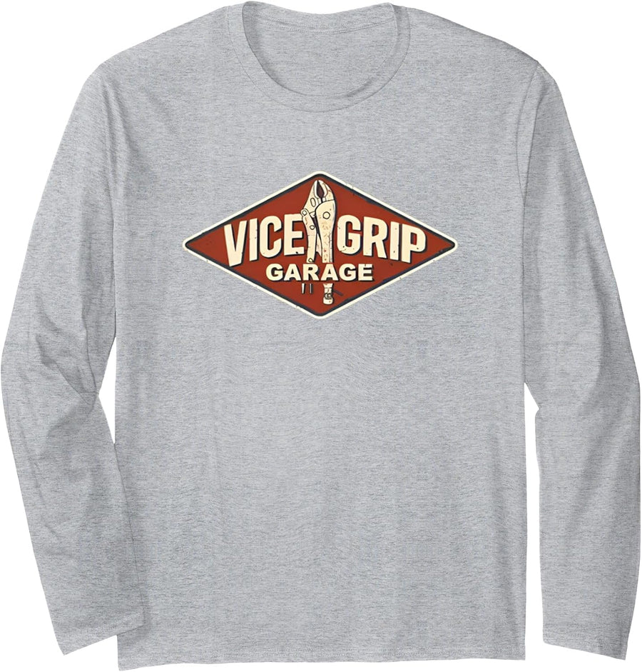 Vice Grip Garage Mechanic Dad Joke Handyman Grandpa Funny Long Sleeve T-Shirt - Adult Unisex Heather Grey