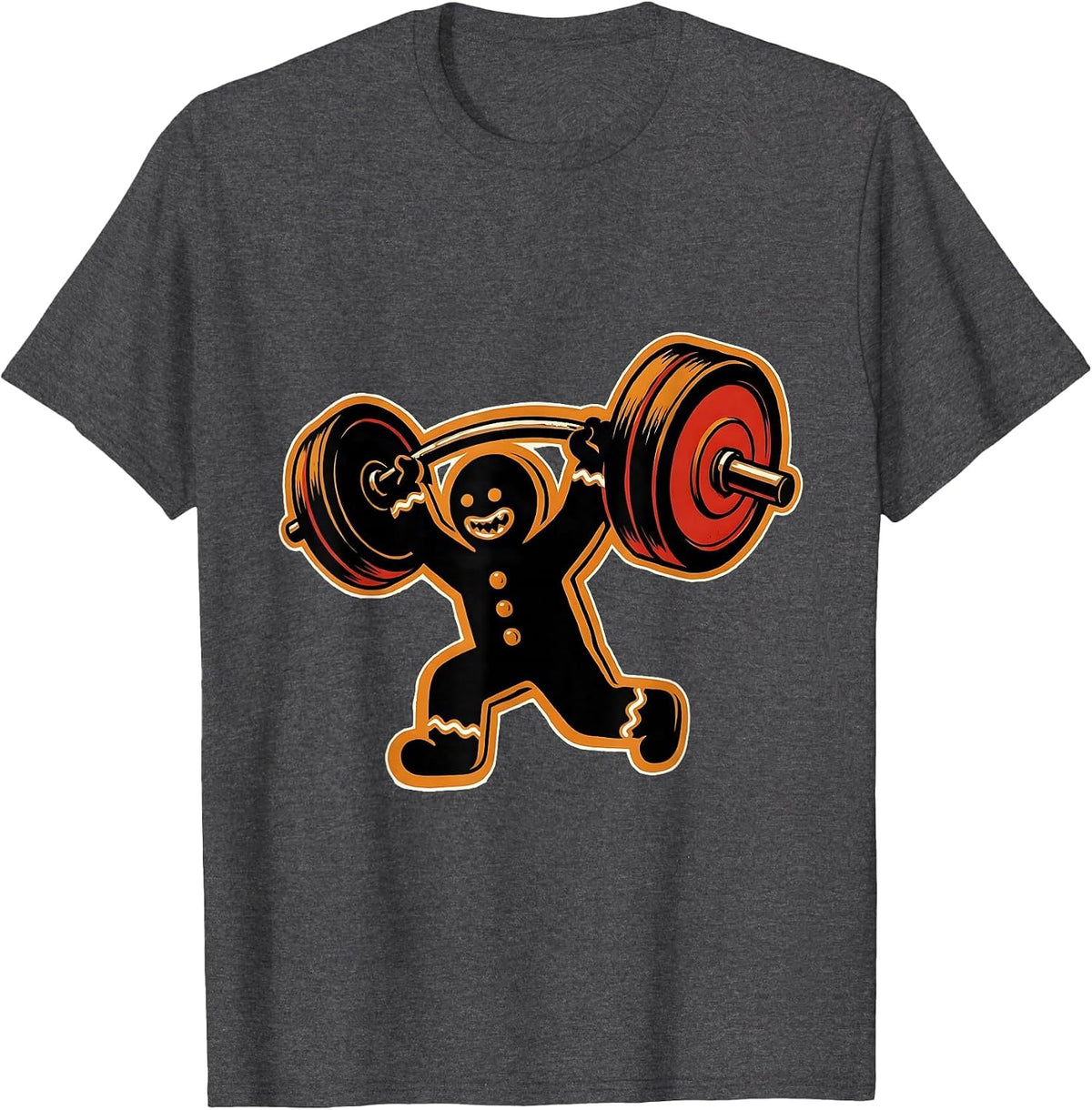 Gingershred Stencil Gingerbread Weightlifting Christmas Gym T-Shirt - Dark Heather Grey