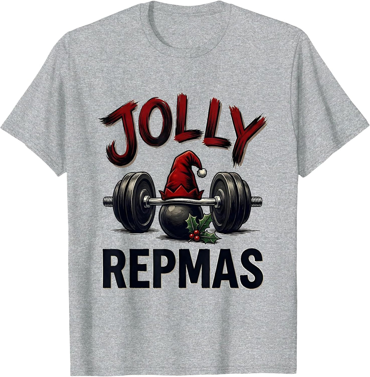 Men's Jolly Repmas Funny Christmas Gym Weightlifting Workout Gift T-Shirt - Heather Grey