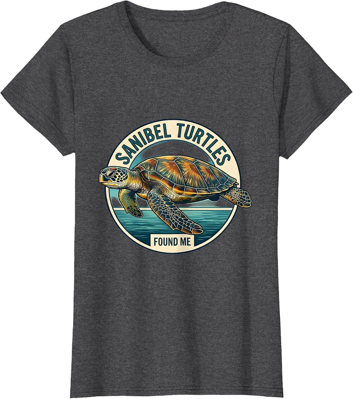Women's Sanibel Turtles Found Me Sea Turtle Lover Beach Souvenir T-Shirt - Dark Heather Grey