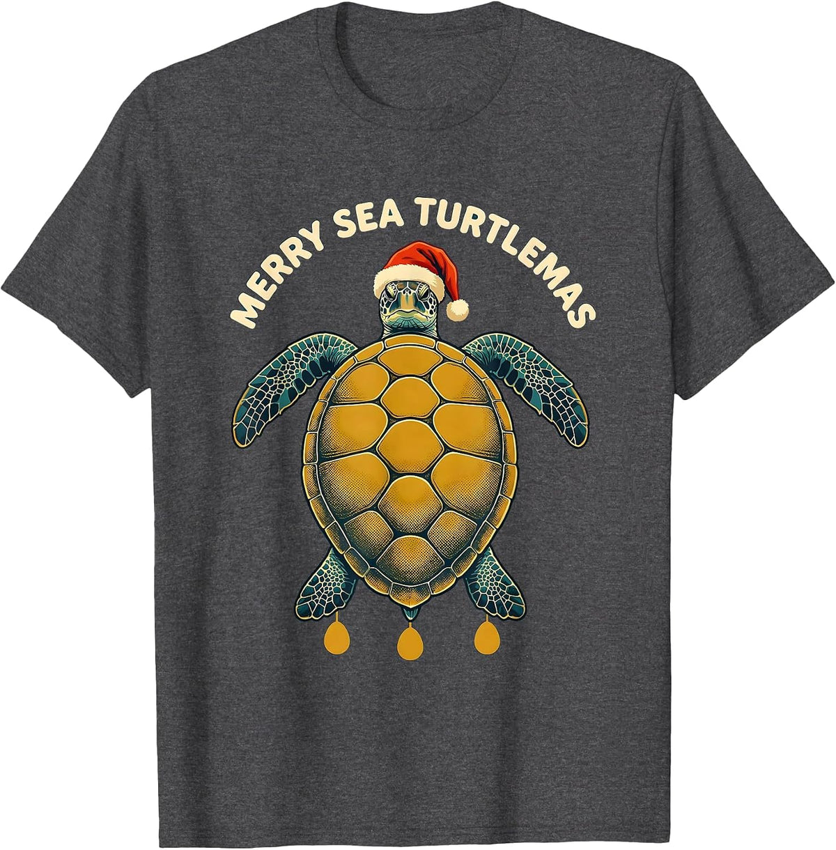 Men's Merry Sea Turtlemas Whimsical Sea Turtle Lover Christmas T-Shirt - Dark Heather Grey