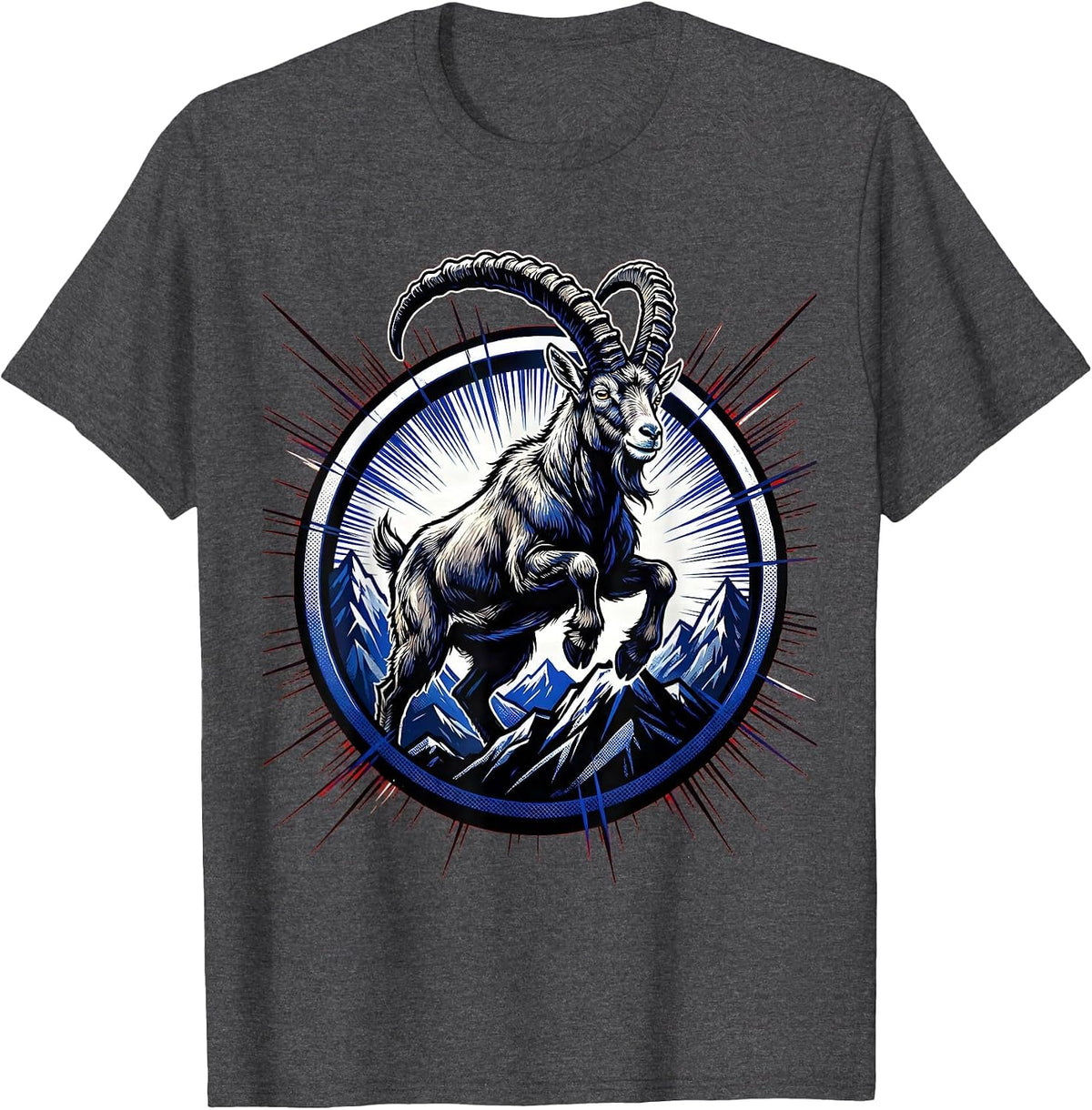Mountain Goat Summit Peak Wildlife Illustration T-Shirt - Dark Heather Grey