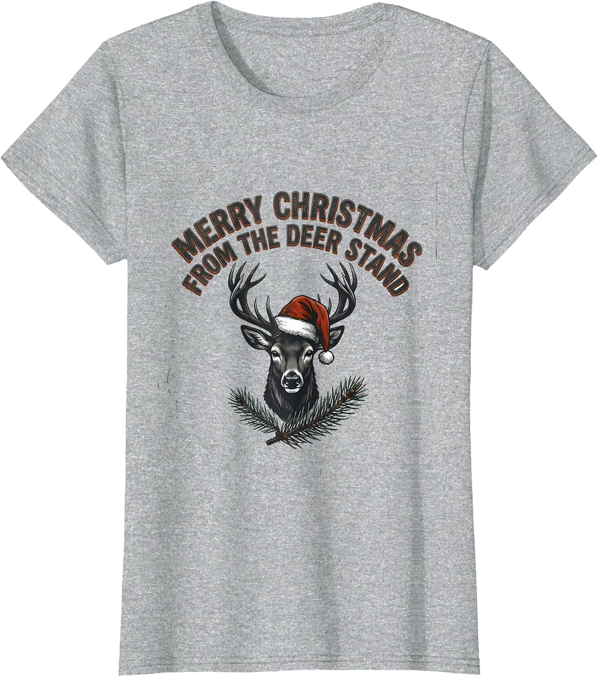 Women's Merry Christmas From The Deer Stand Distressed Hunting Gift T-Shirt - Heather Grey