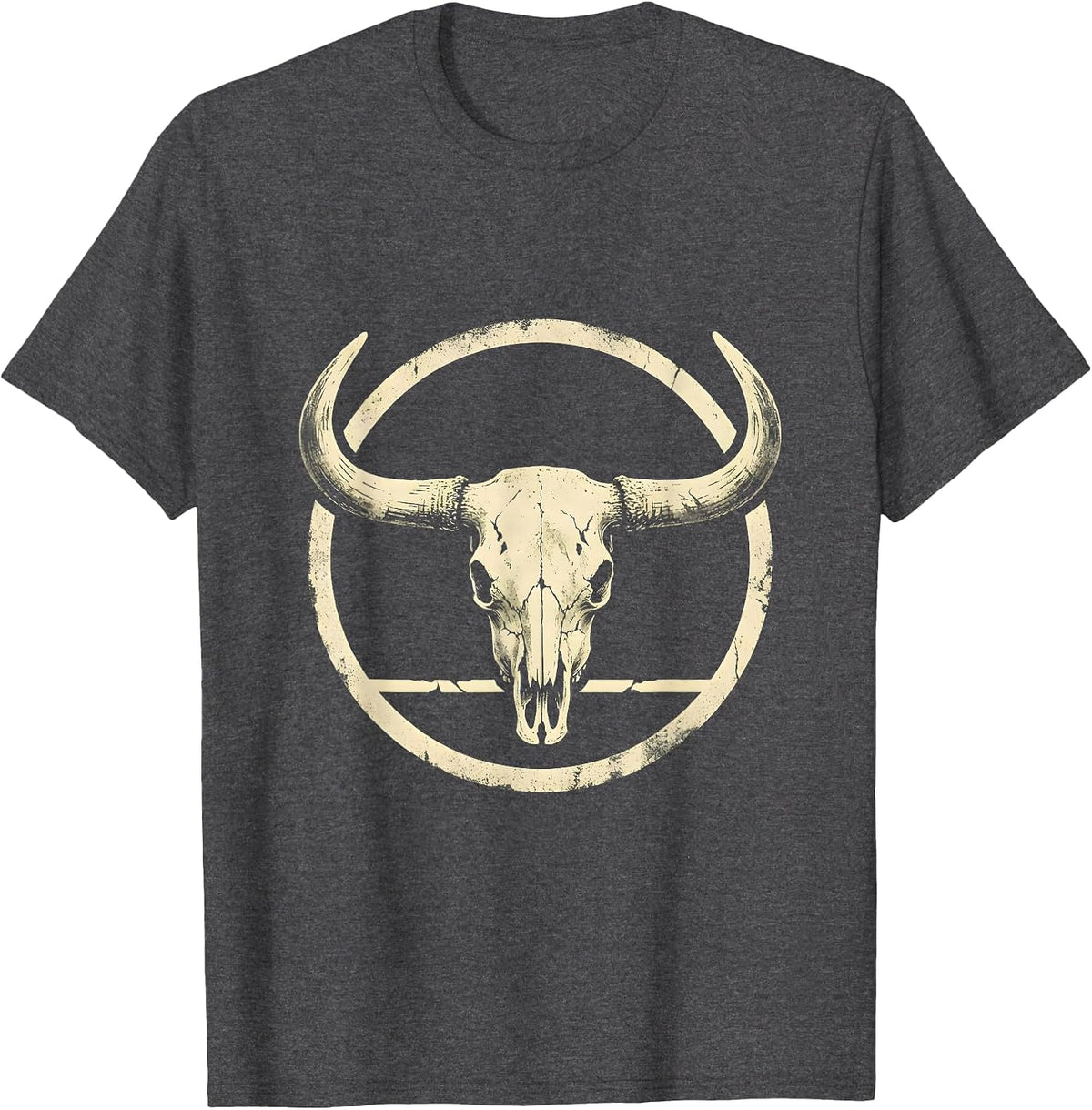 Men's Sealed Longhorn Skull Boho Western Cowgirl Pride T-Shirt - Dark Heather Grey