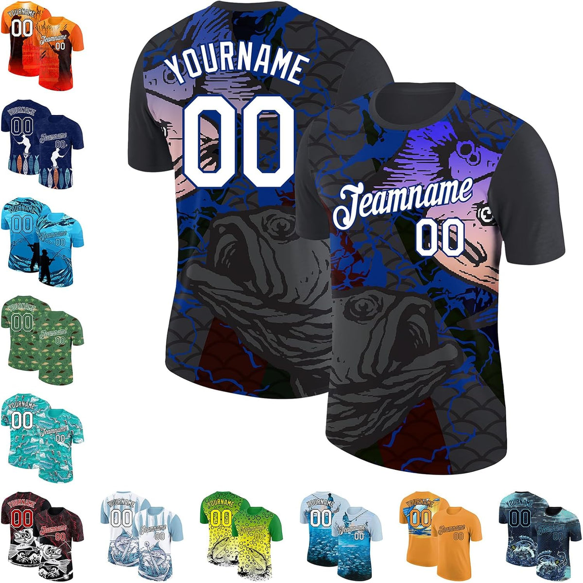 Custom Fishing Jersey Short Sleeve Fish Graphic T-Shirts Personalized Sun Protection Breathable Sports Tees Unisex - Black