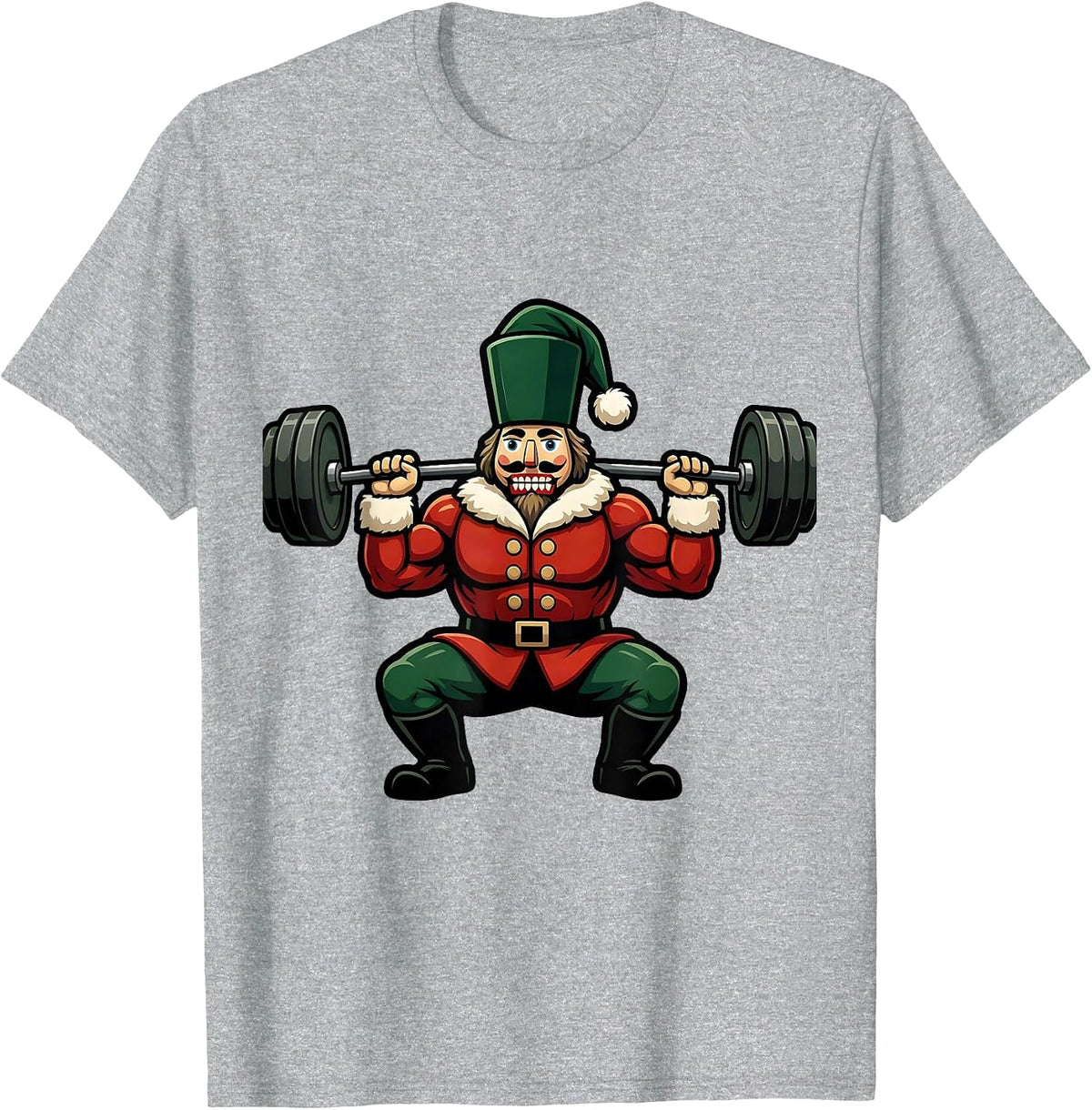 Men's Muscular Nutcracker Mascot Logo Christmas Gym Weightlifting T-Shirt - Heather Grey