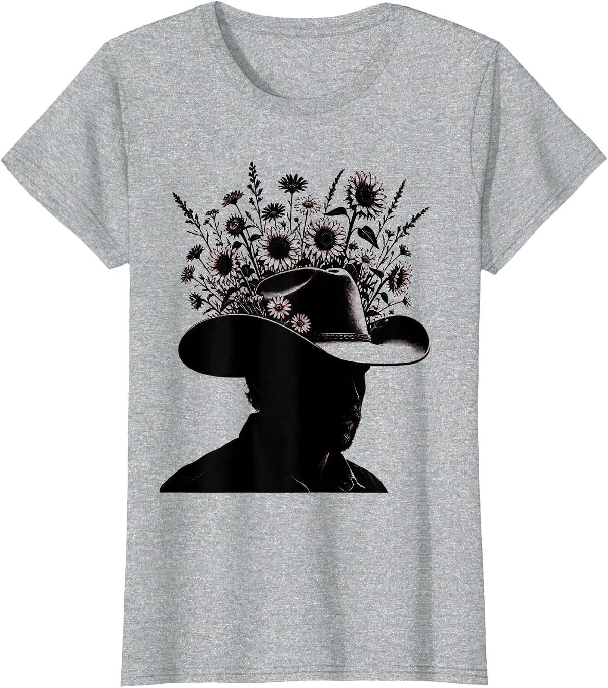 Wildflower Cowgirl Hat Floral Western Illustration T-Shirt - Heather Grey