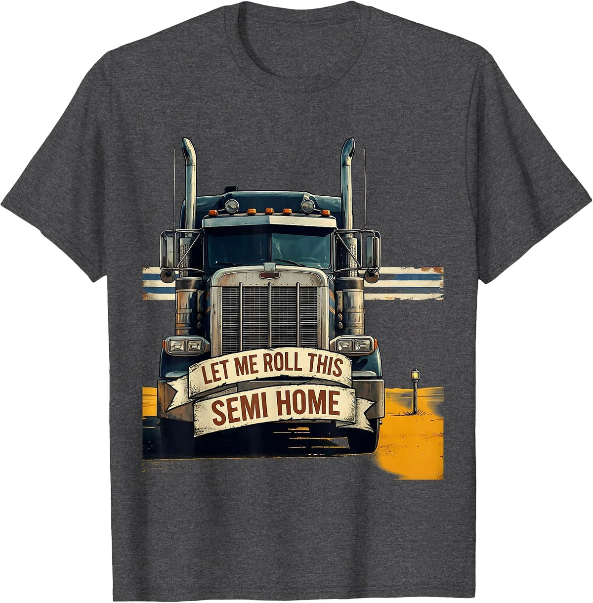 Men's Let Me Roll This Semi Home Vintage Trucker American Flag T-Shirt - Dark Heather Grey