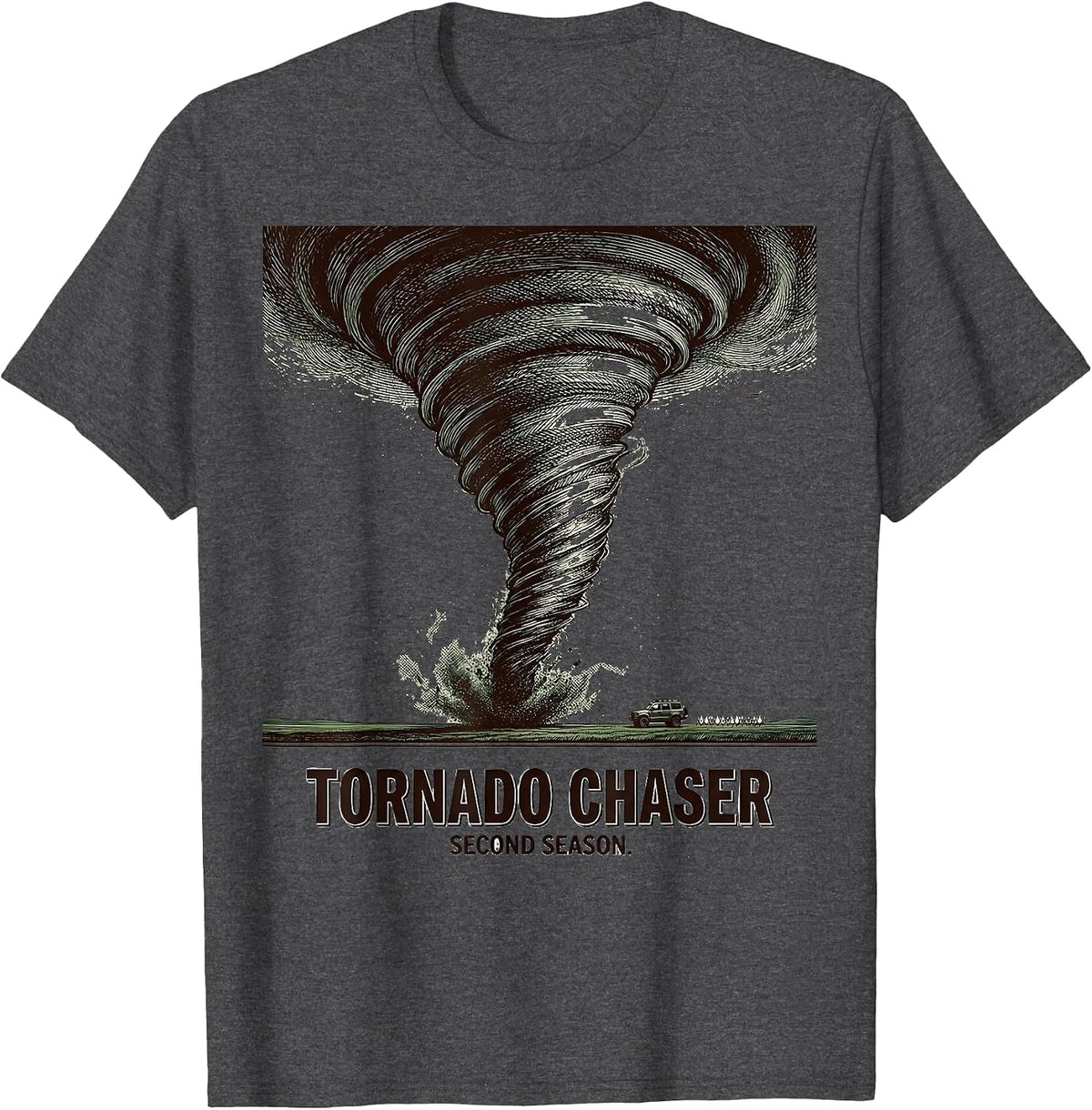 Tornado Chaser Second Season Crosshatch Meteorology T-Shirt - Dark Heather Grey