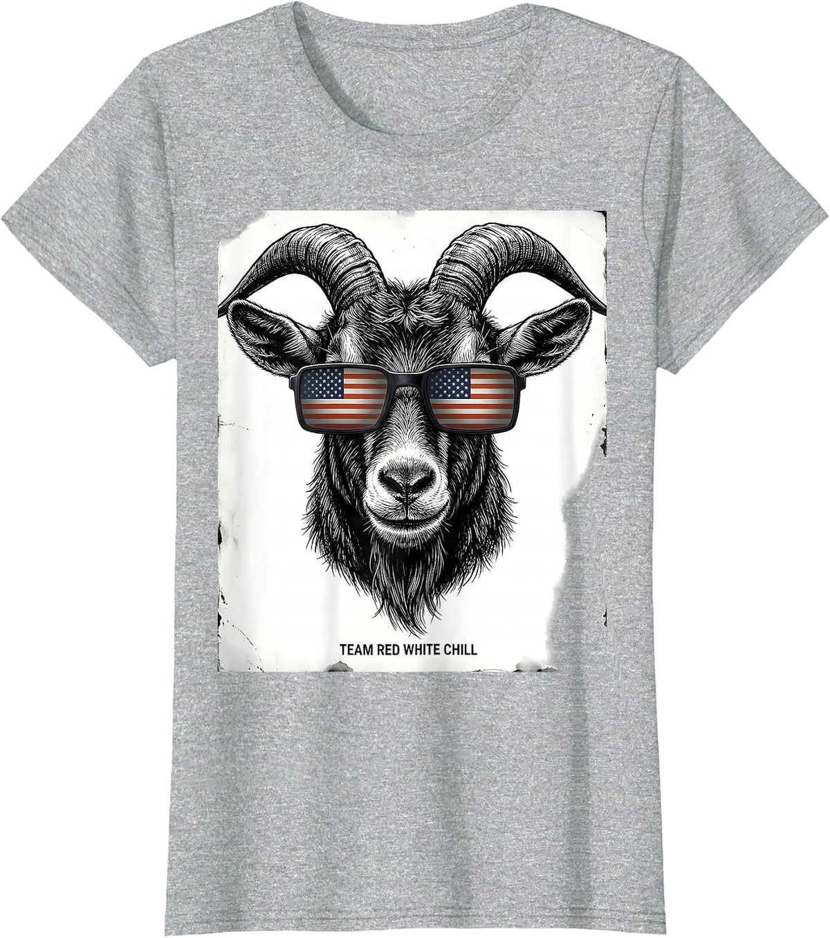 Team Red White Chill Patriotic Goat Humor Novelty Graphic T-Shirt - Heather Grey