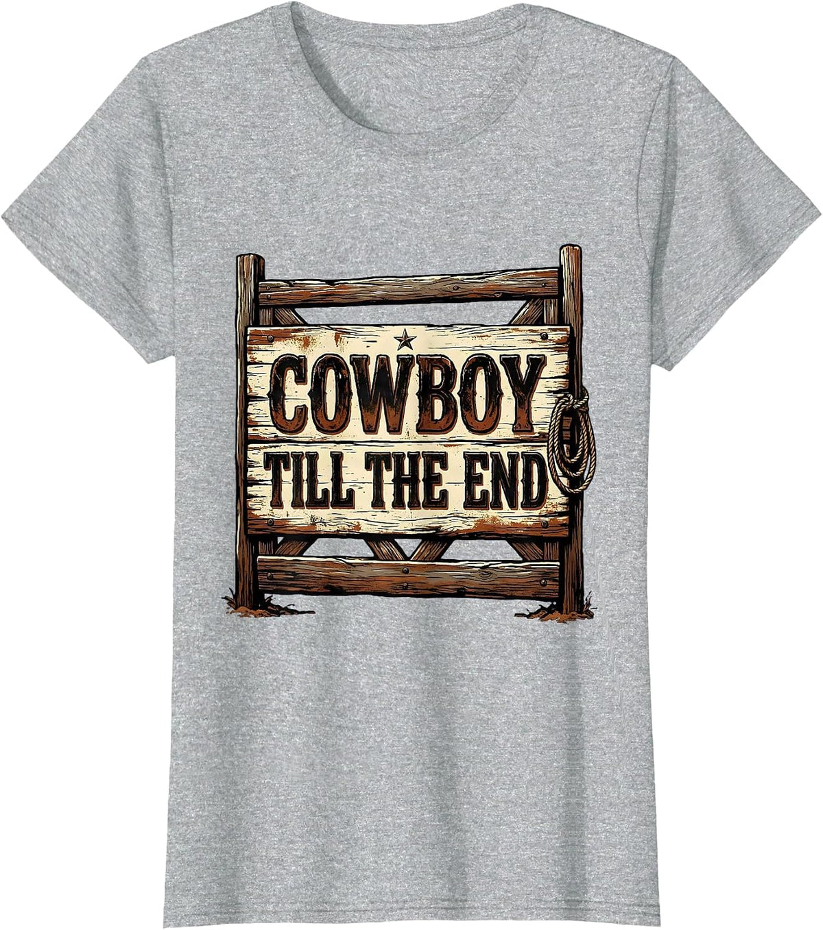 Cowboy Till The End Vintage Western Cowgirl Rodeo T-Shirt - Heather Grey