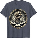 Fist Through Checkered Floor Graphic Design T-Shirt - Heather Blue