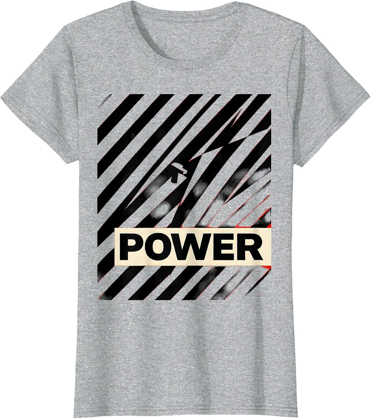 Women's POWER Bold Constructivist Lightning Bolt Graphic Icon T-Shirt - Heather Grey