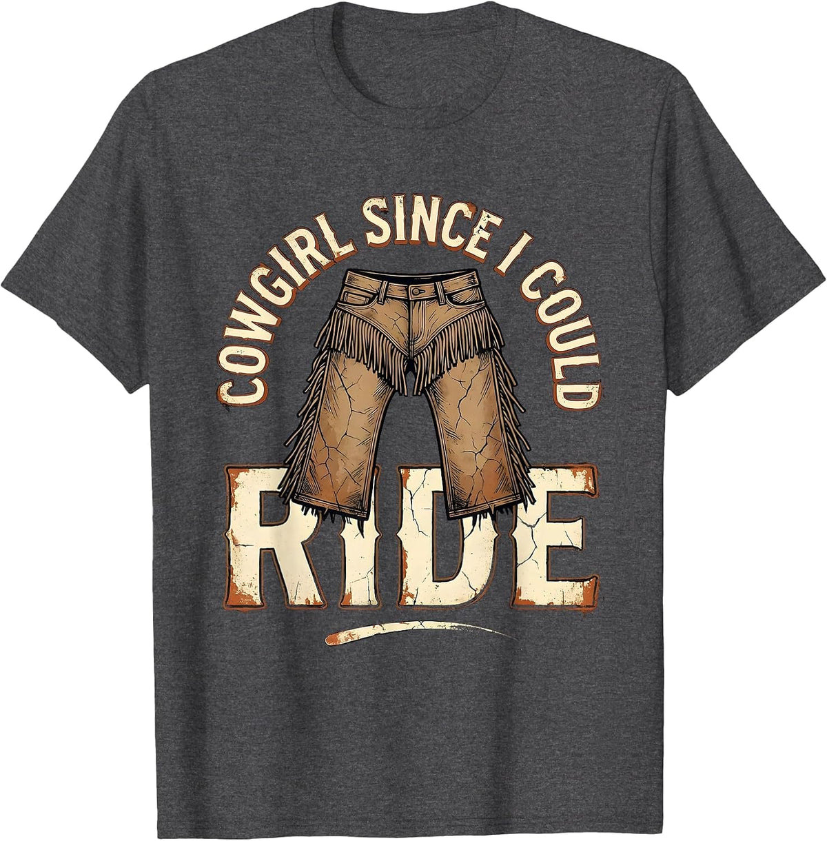 Cowgirl Since I Could Ride Distressed Vintage Western Rodeo T-Shirt - Dark Heather Grey