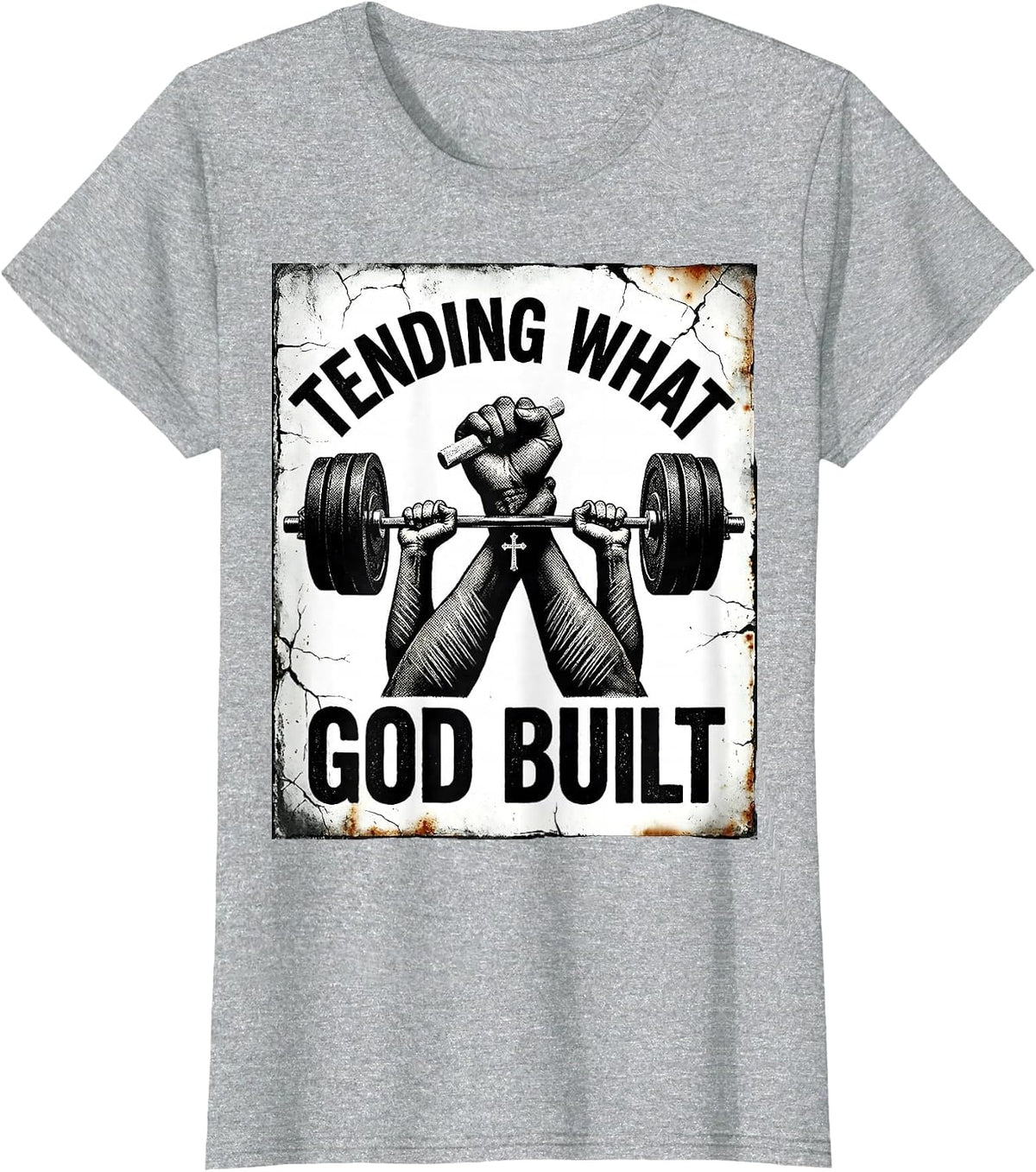 Women's Tending What God Built Distressed Christian Gym Faith T-Shirt - Heather Grey