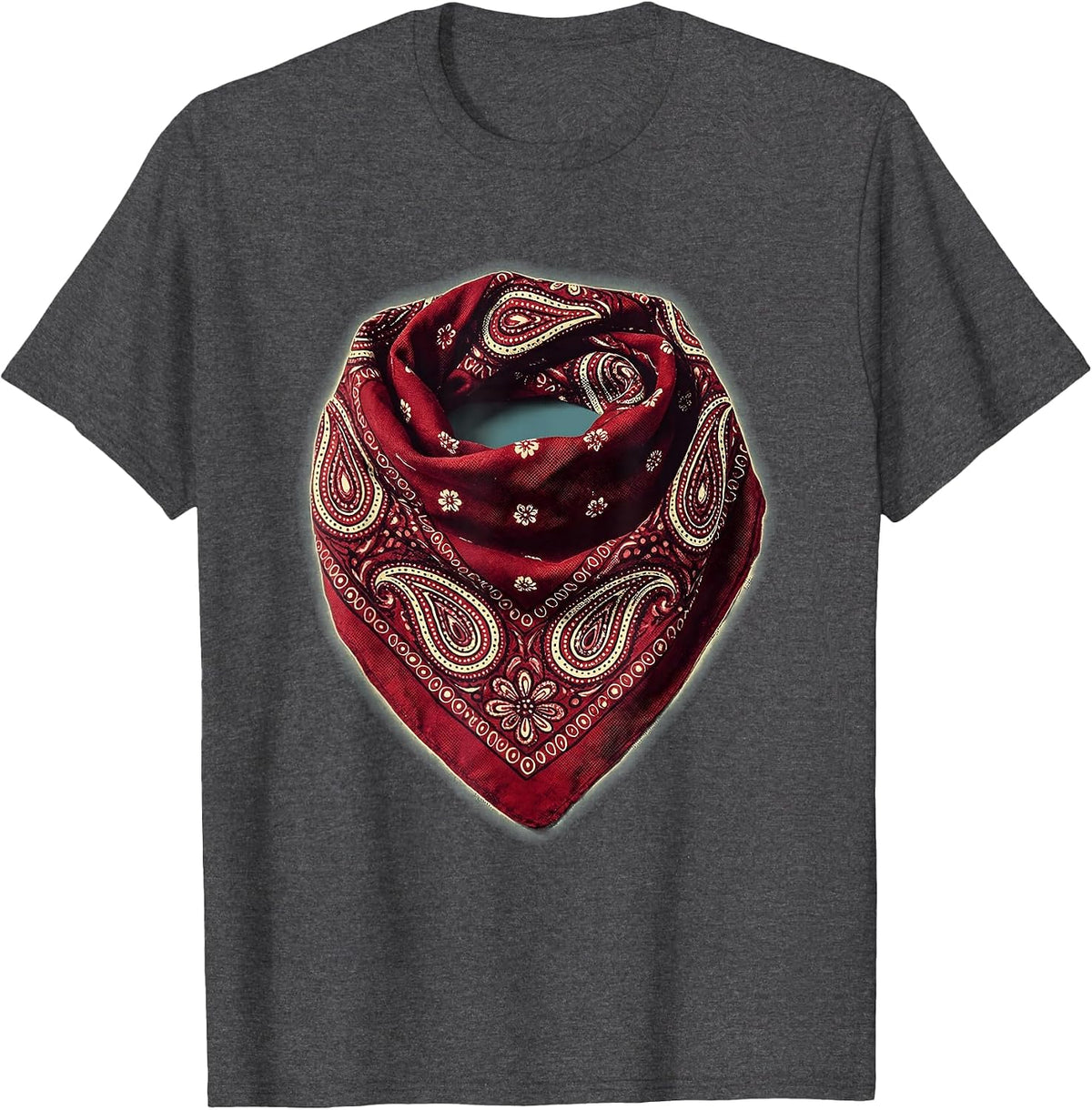 Folded Bandana Paisley Pattern Graphic Tee T-Shirt - Dark Heather Grey