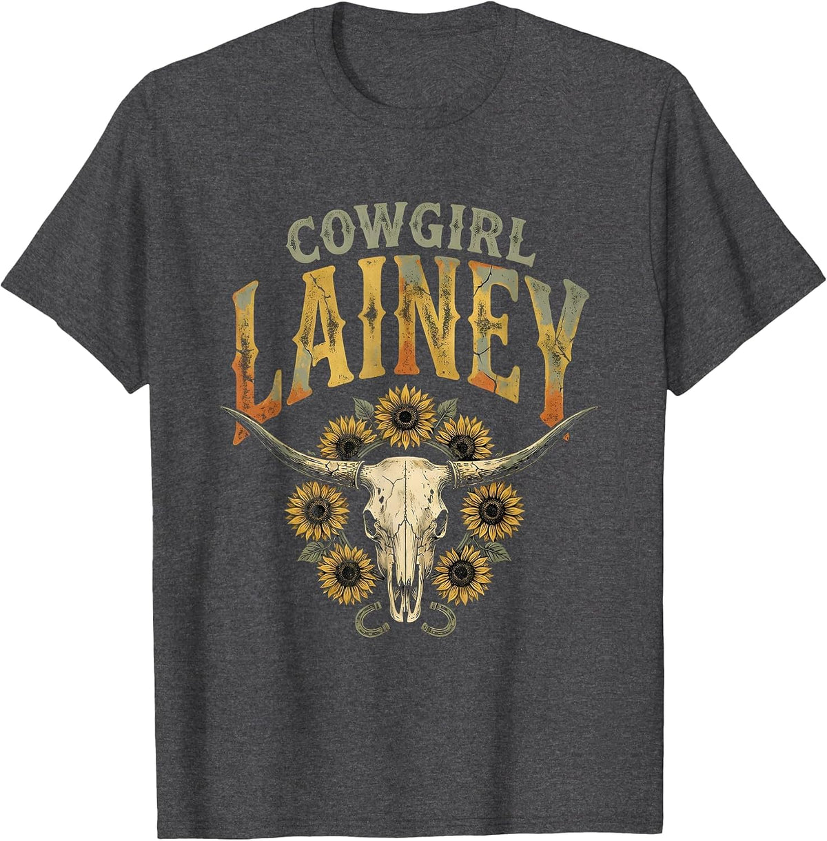Men's Cowgirl Lainey Boho Folk Floral Western Cowgirl Personalized T-Shirt - Dark Heather Grey