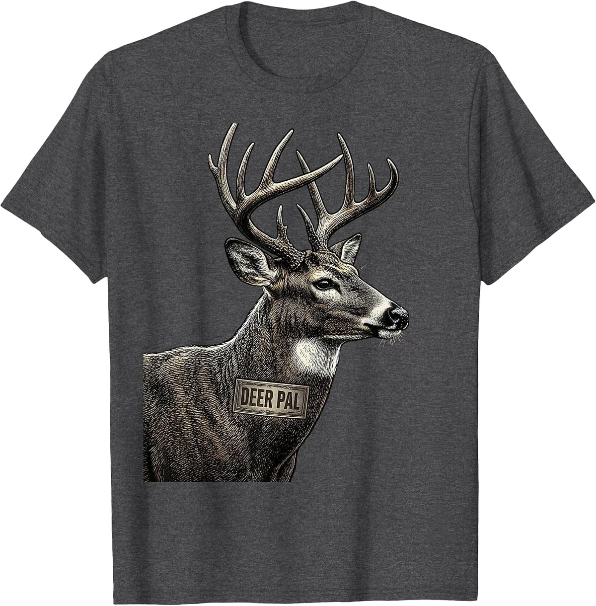 Men's Deer Pal Crosshatch Etching Youth Hunting Family Humor Camo T-Shirt - Dark Heather Grey