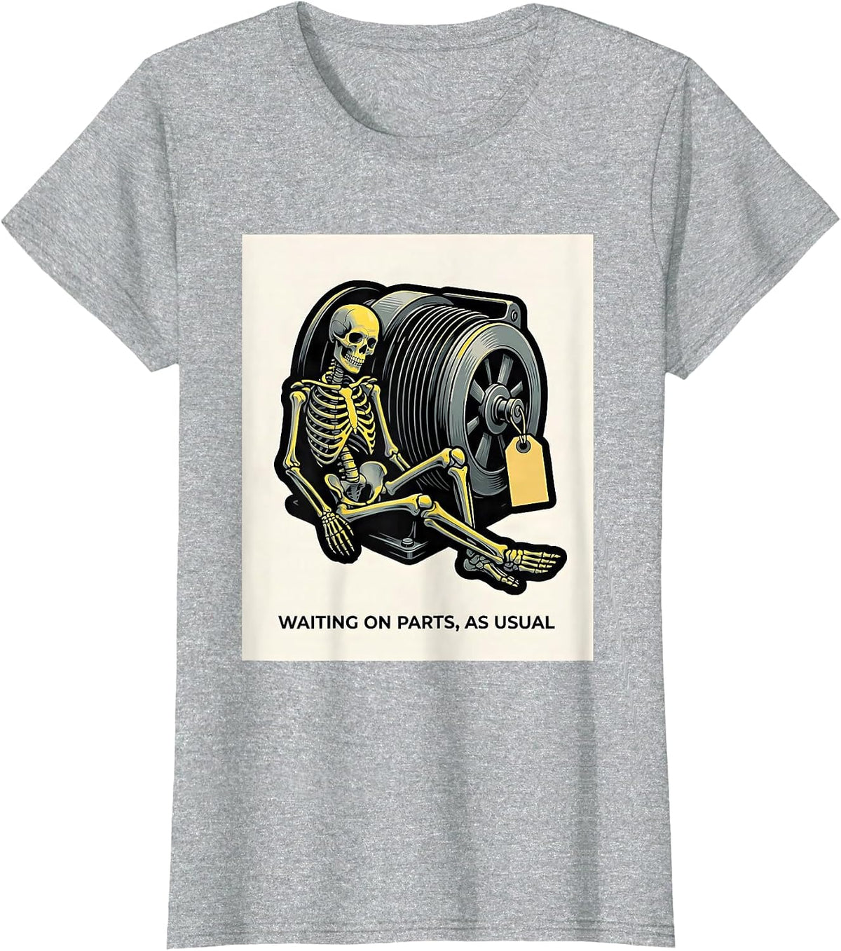 Women's Waiting On Parts, As Usual Funny Mechanic Skeleton Auto T-Shirt - Heather Grey