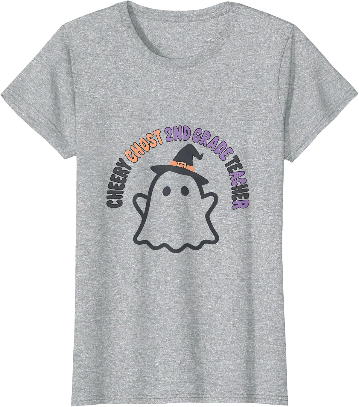 Women's Cheery Ghost 2nd Grade Teacher Cute Kawaii Halloween Costume T-Shirt - Heather Grey