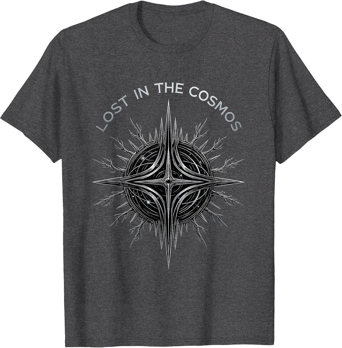 Men's Lost in the Cosmos Celestial Space Design T-Shirt - Dark Heather Grey