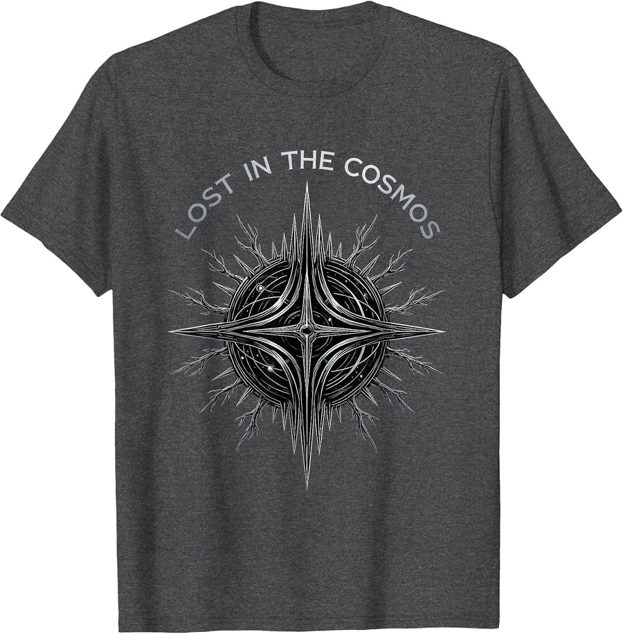 Men's Lost in the Cosmos Celestial Space Design T-Shirt - Dark Heather Grey