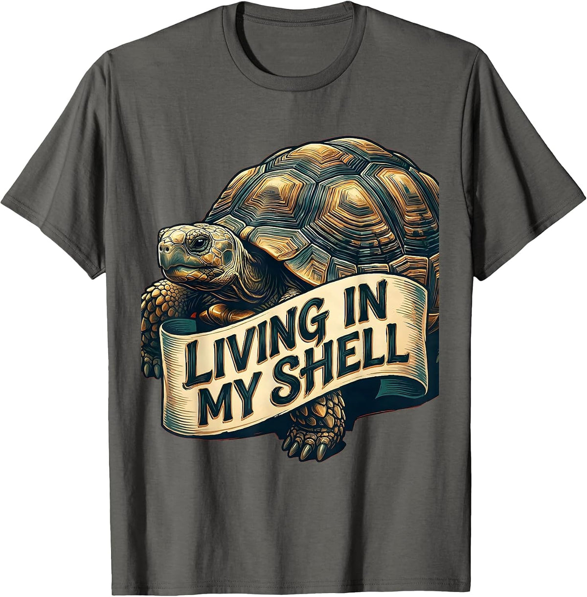 Men's Living In My Shell Turtle Graphic Design T-Shirt - Asphalt Grey