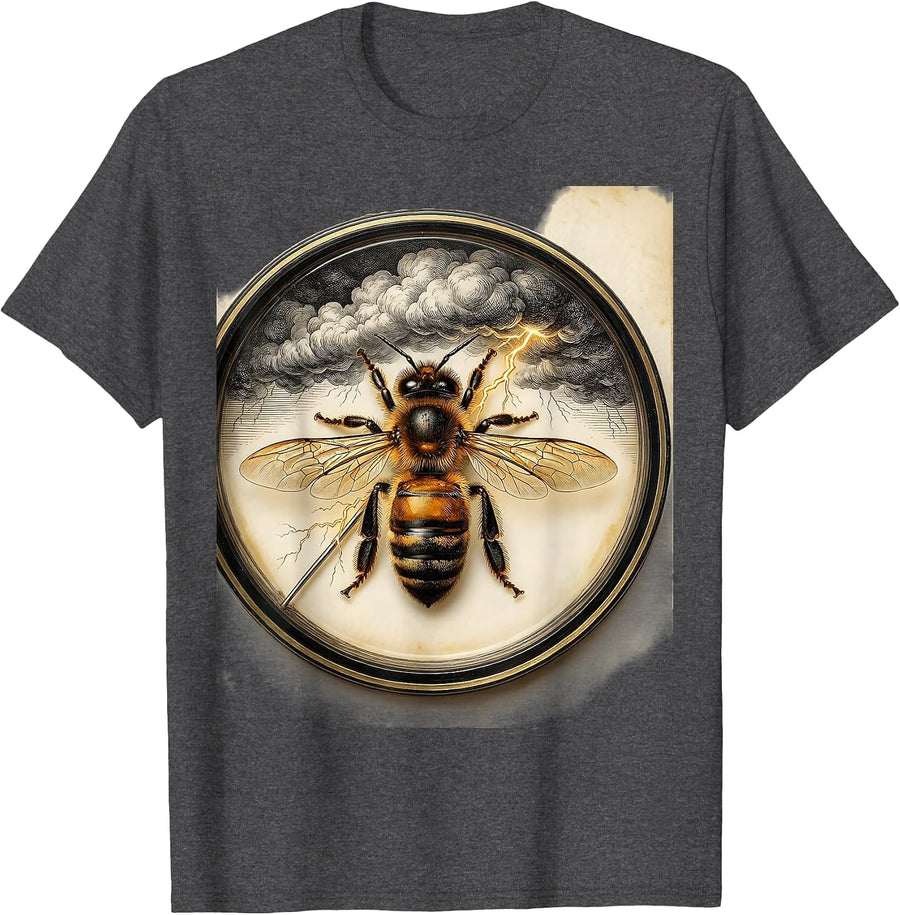 Men's Bee Riding Lightning Bolt Through Storm Clouds T-Shirt - Dark Heather Grey