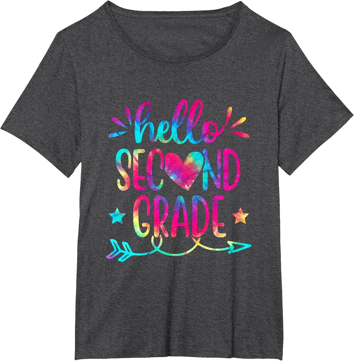 Tie Dye Hello Second 2nd Grade Teacher First Day of School T-Shirt - Dark Heather Grey